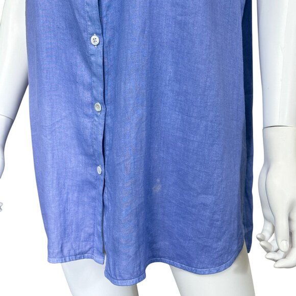 J.Jill Womens Sleeveless Button Front Blue Linen Top XL Petite Made In China - Picture 3 of 6